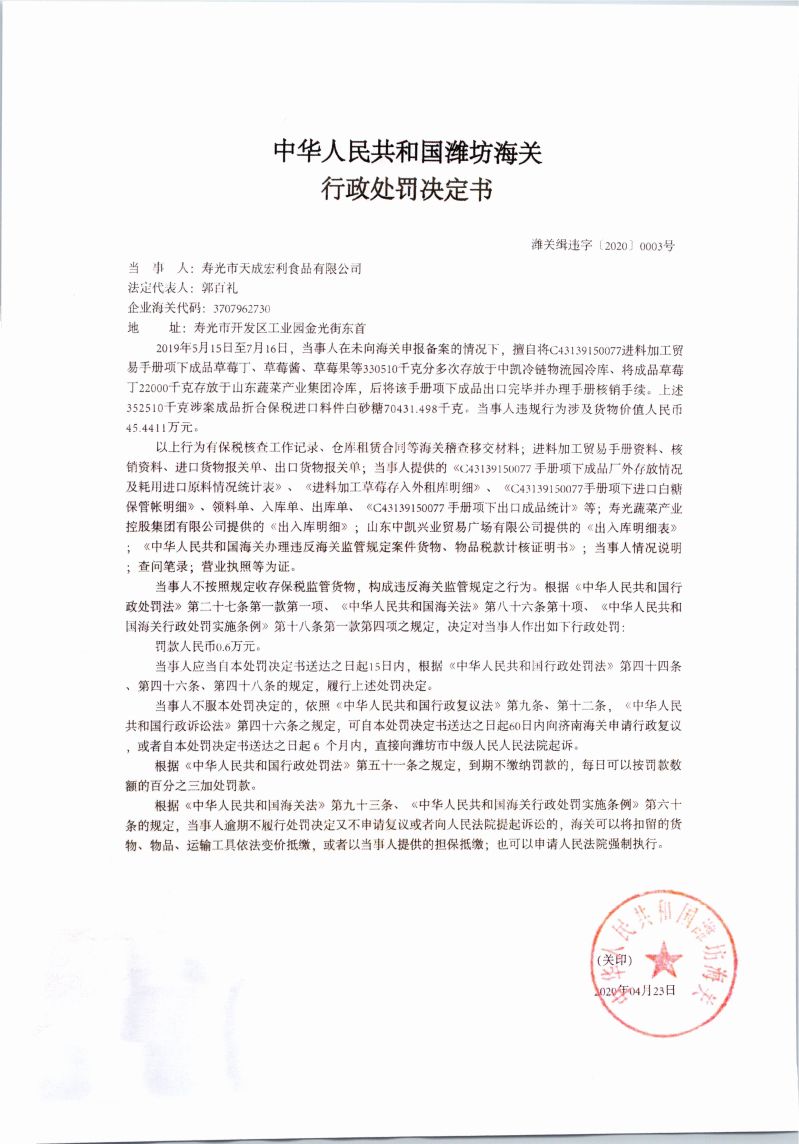 天成宏利处罚决定书 天成宏利处罚决定书