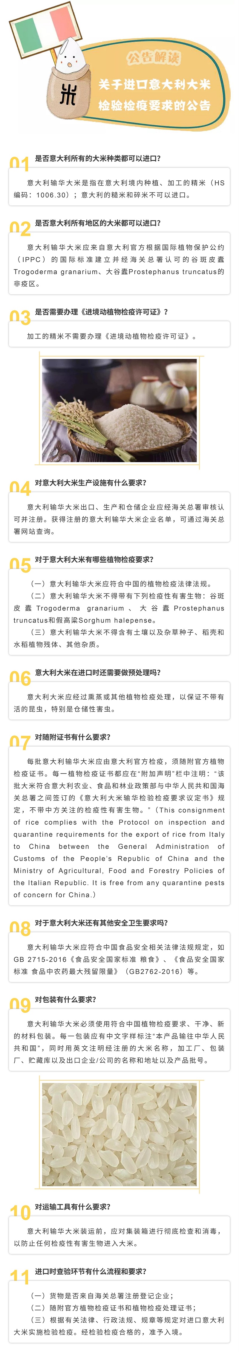 公告解读海关总署公告2020年第57号（关于进口意大利大米检验检疫要求的公告）
