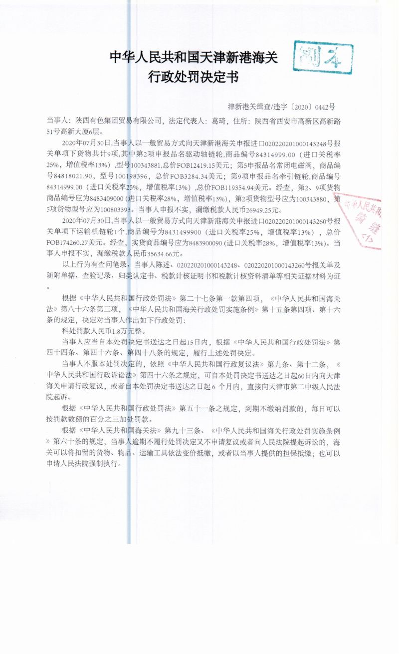 津新港关缉查违字〔2020〕0442号决定书1 津新港关缉查违字〔2020〕0442号决定书1