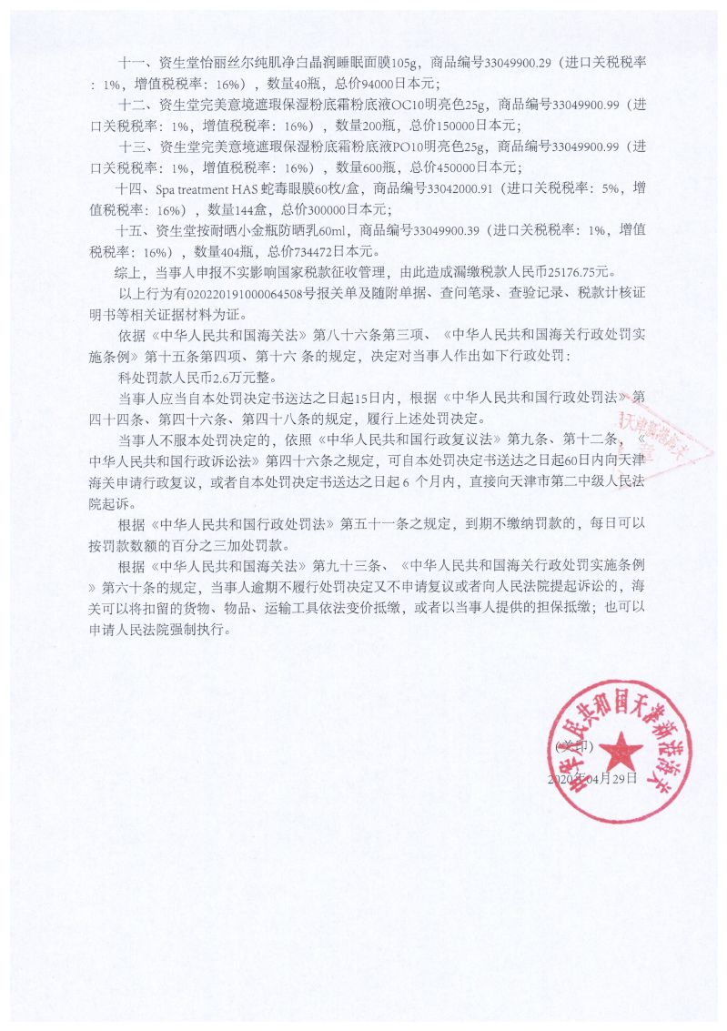 津新关缉（壹）违字〔2020〕0012号处罚决定书-2
