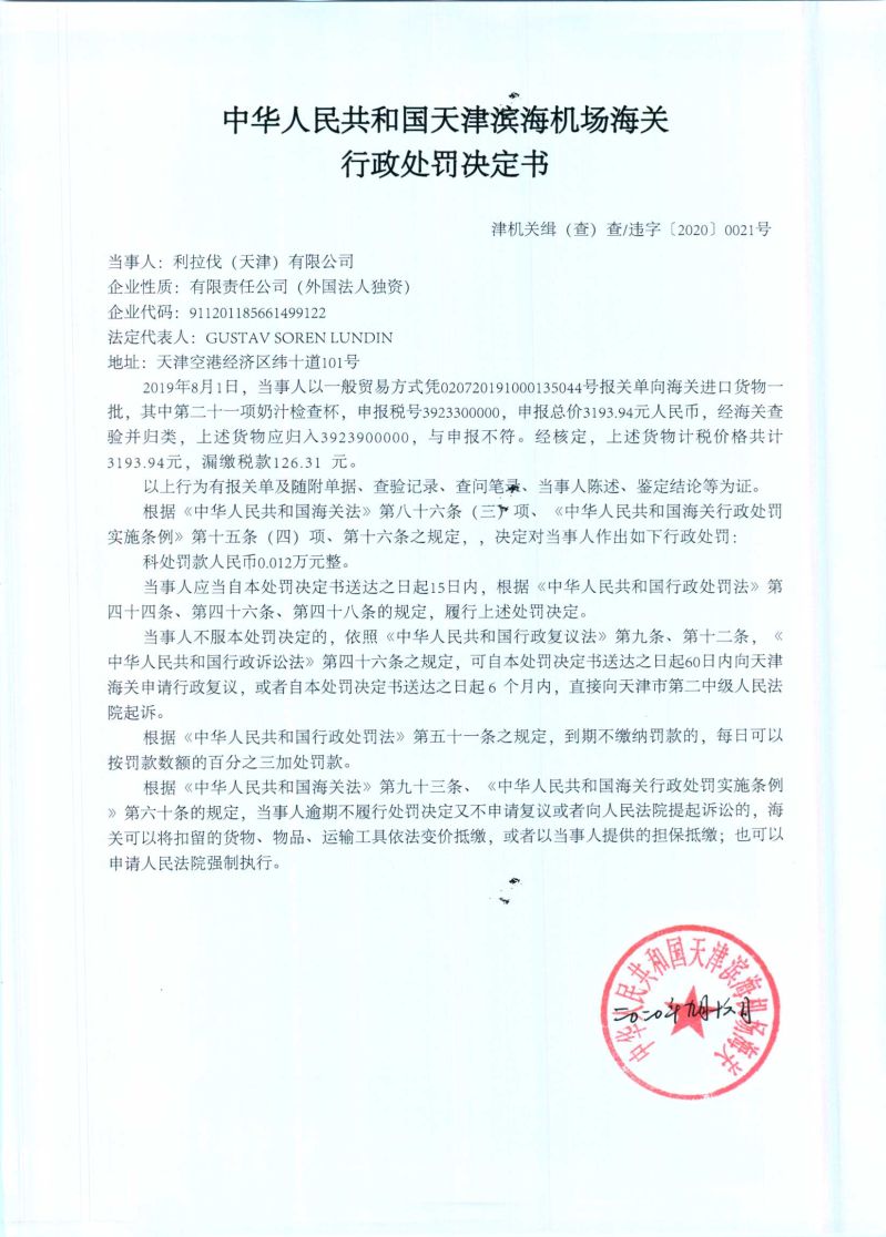 津机关缉（查）查违字〔2020〕0021号处罚决定书