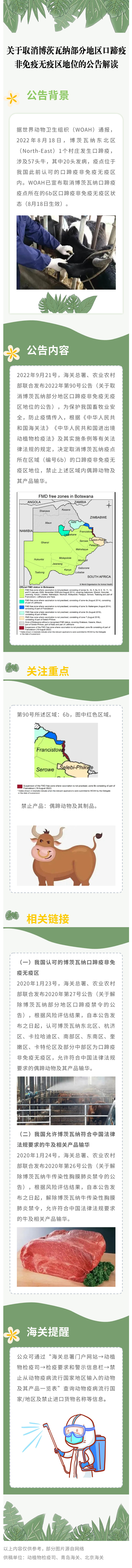 【动植物检疫】关于取消博茨瓦纳部分地区口蹄疫非免疫无疫区地位的公告解读