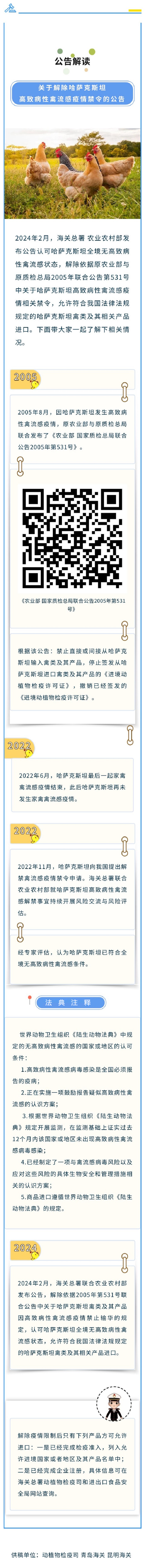 关于解除哈萨克斯坦高致病性禽流感疫情禁令的公告