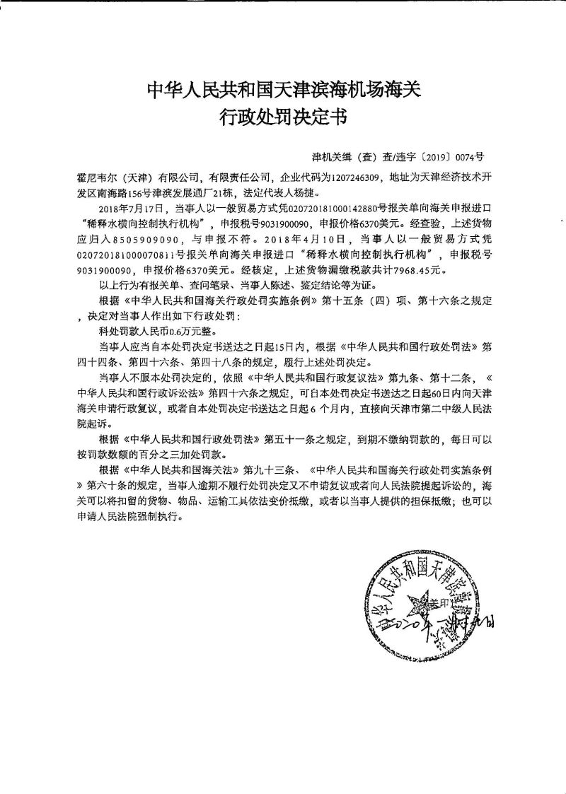 津机关缉（查）查违字〔2019〕0074号