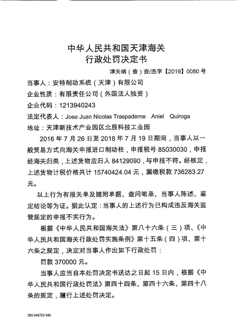 津关缉（查）查违字〔2019〕0080号行政处罚决定书1