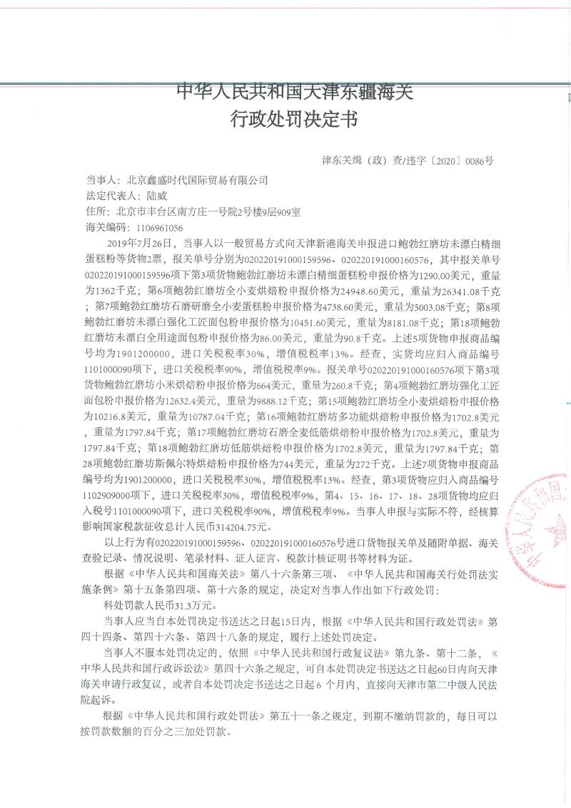 津东关缉（政）查违字〔2020〕0086号决定书