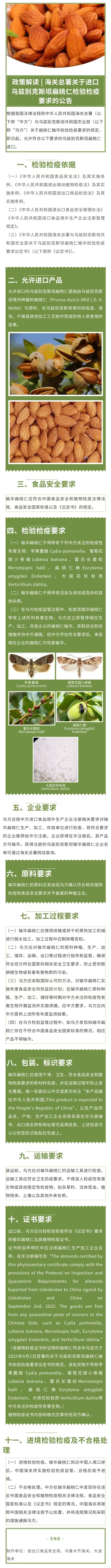 196号海关总署关于进口乌兹别克斯坦扁桃仁检验检疫要求的公告-政策解读 海关总
