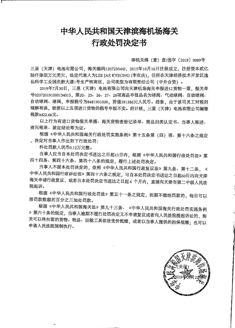 津机关缉（查）查违字〔2019〕0089号行政处罚决定书