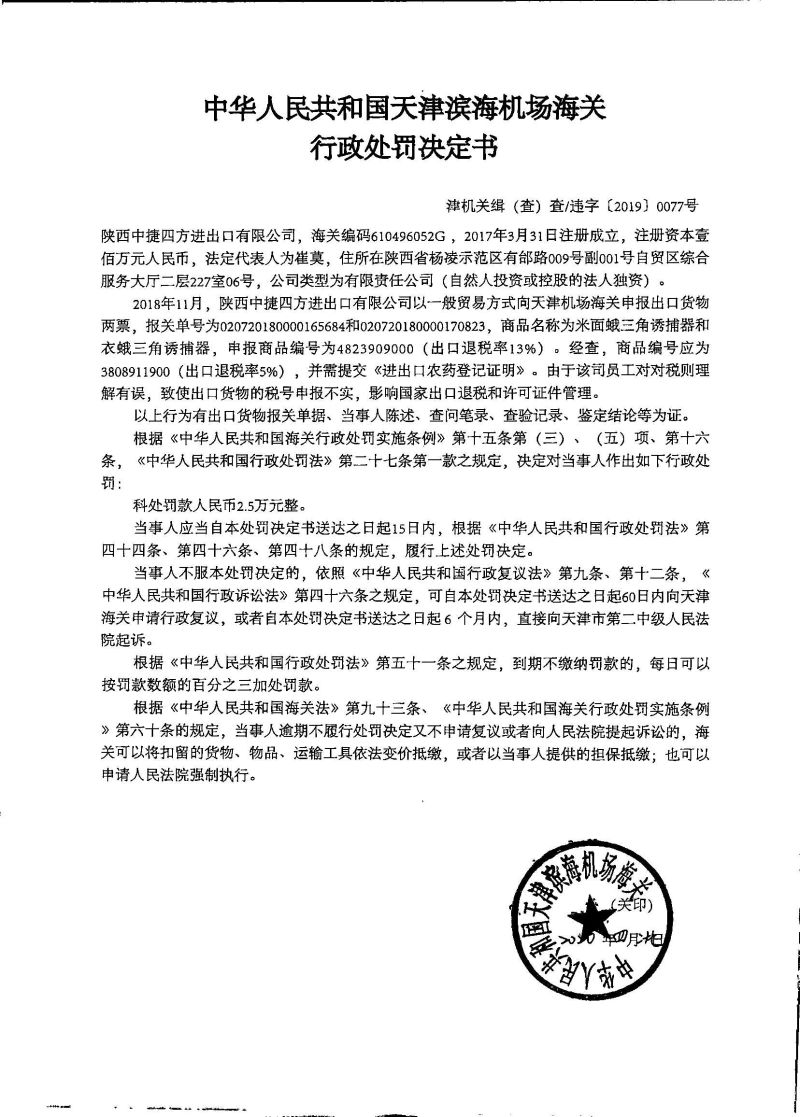 津机关缉（查）查违字〔2019〕0077号行政处罚决定书