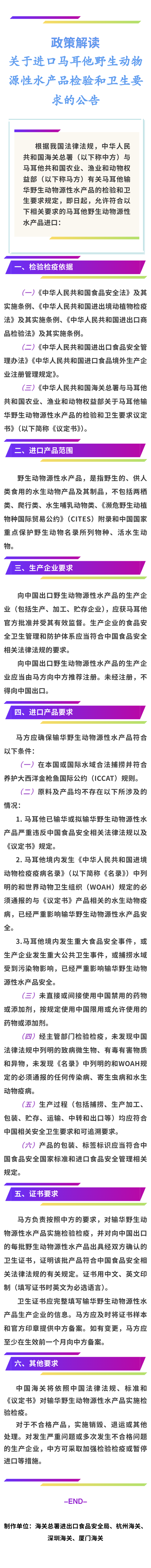 政策解读｜关于进口马耳他输华野生动物源性水产品检验和卫生要求的公告