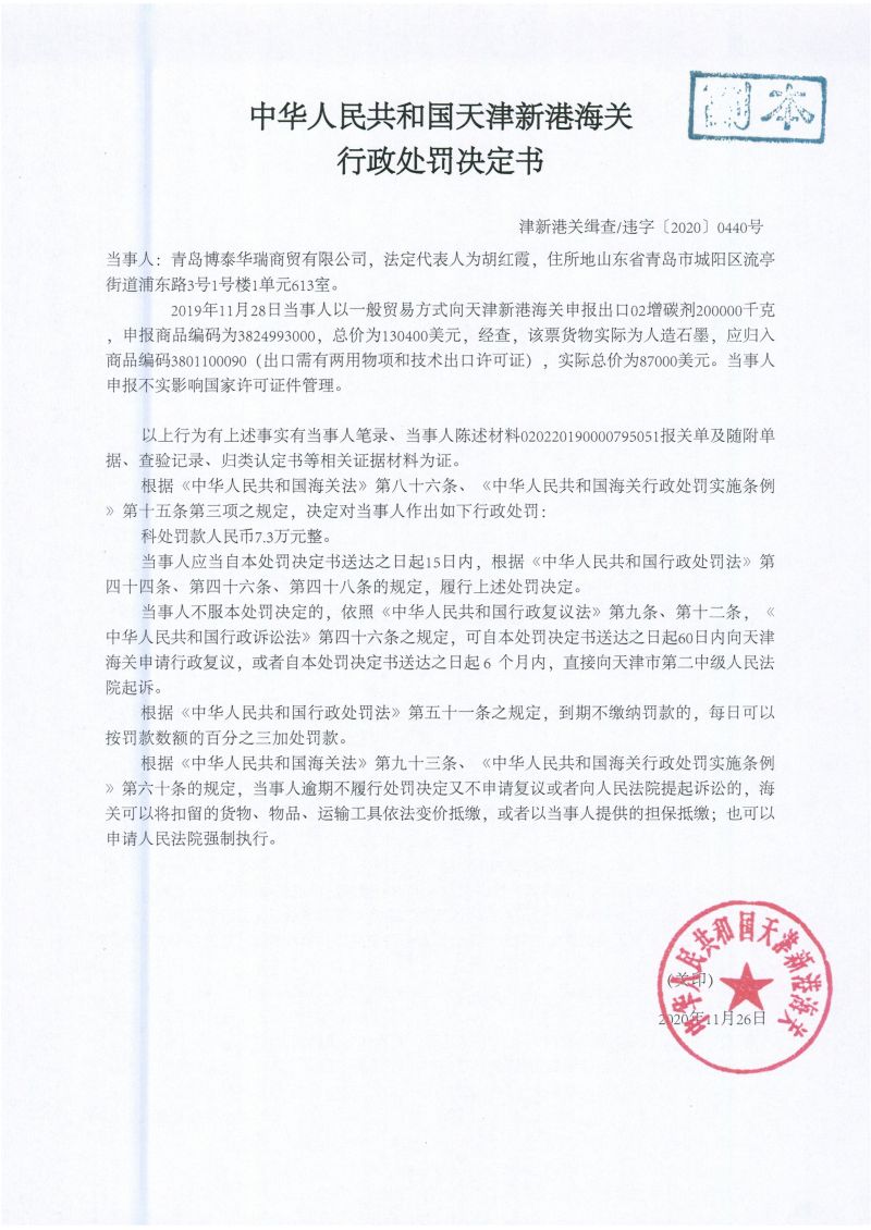 津新港关缉违字〔2020〕440号处罚单 津新港关缉违字〔2020〕440号处罚单