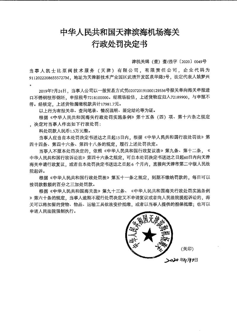 津机关缉（查）查违字〔2020〕0049号