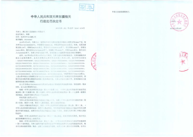 津东关缉(政)查违字〔2019〕0179号处罚决定书 津东关缉(政)查违字〔2019〕0179号处罚决定书