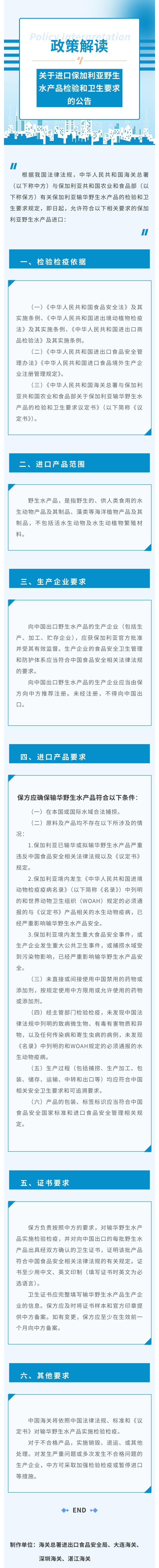 政策解读｜关于进口保加利亚野生水产品检验和卫生要求的公告